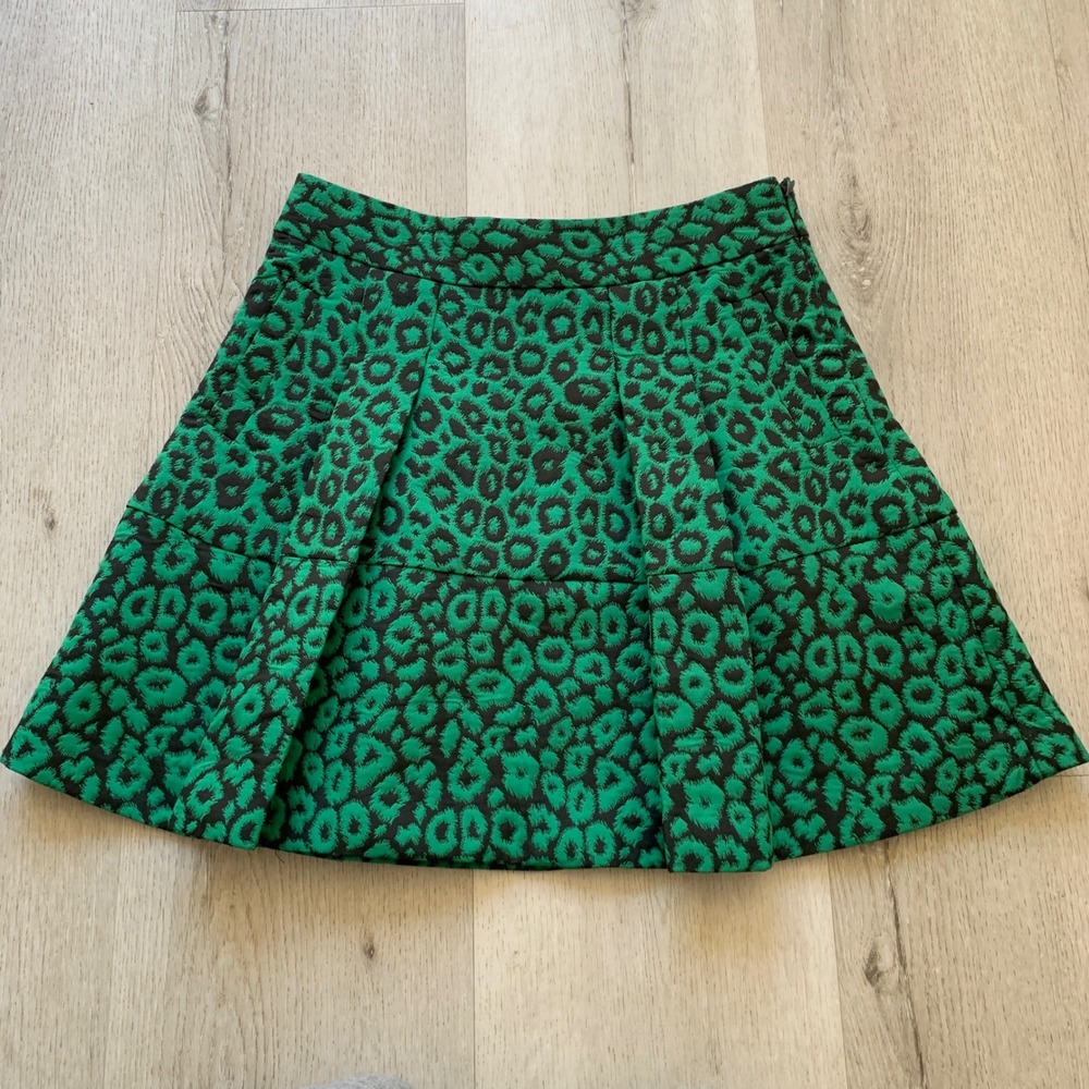 Banana Republic Green Leopard Jacquard Full Mini‎ Skirt Sz 4